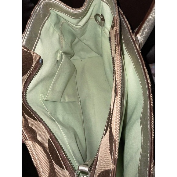 Coach Signature Hampton Madeline Handbag #A0873-11557 Khaki Silver Purse - Picture 14 of 16